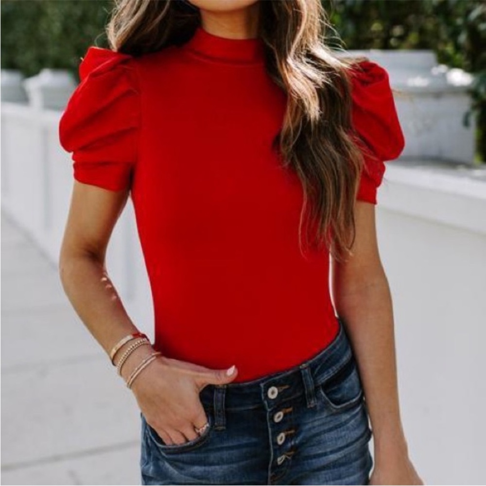 Vici Red Puff Sleeve Bodysuit